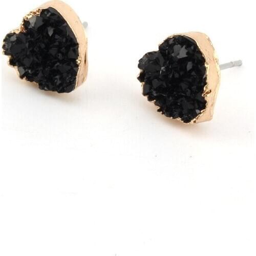 1 Pair European Druzy Resin Stud Earrings For Women Heart Earrings Female Jewelry Statement Gifts J285