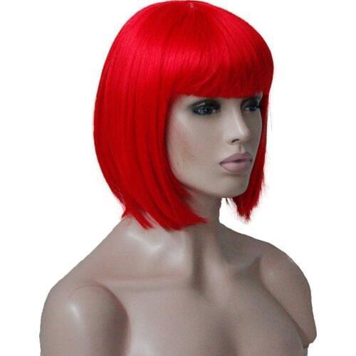 StrongBeauty Red/Pink Wig Cosplay Women Synthetic Hair short Bob party wig Halloween