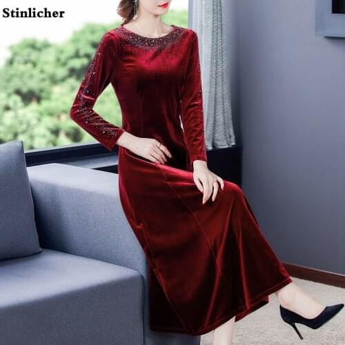 Plus size 5XL hot diamond gold velvet dress women elegant autumn winter long maxi dress ladies retro bodycon party vestidos robe