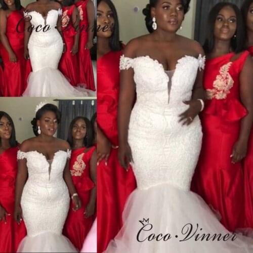 Sexy V neck Cap Sleeves Wedding Gown African New Lace Appliques Plus Size Mermaid Wedding Dress W0609