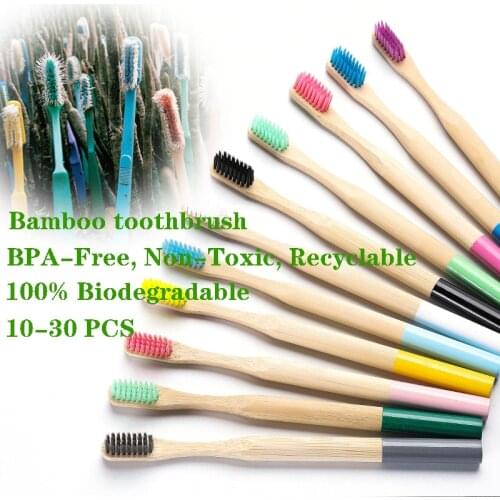 10-60 Pcs Eco Friendly Toothbrush Bamboo Resuable Toothbrushes Portable Adult Wooden Tooth Brush For Home Travel Hotel Use