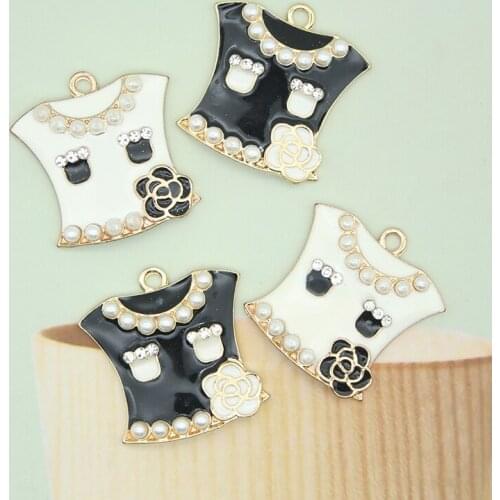 2pcs/lot 26*27mm Pearl Flower Clothes Enamel Charm Fit Jewelry DIY Accessories Clothing Pendants Floating Keychain Craft Finding