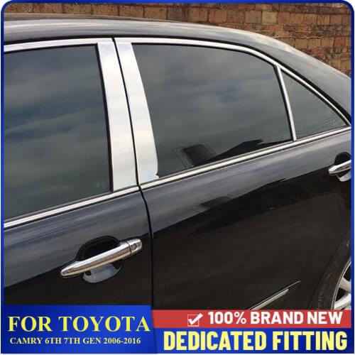 2006 to 2011 Stainless Steel Window Center Pillars Cover Trims Sticker For Toyota Camry 6Th 7Th Gen 2012 to 2016