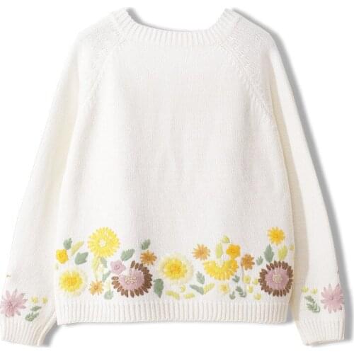 2020 Luxuty Cardigans Floral Embroidery Sweet Sweater Spring Autumn Open Stitch Women Knitted Woman Tops Outerwear Cotton Jumper