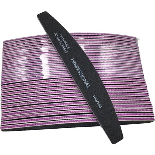 50Pcs/Lot Nail Files Buffer Black Double Sided 100/180 Grit Washable Manicure Tools Pedicure Fingernail File