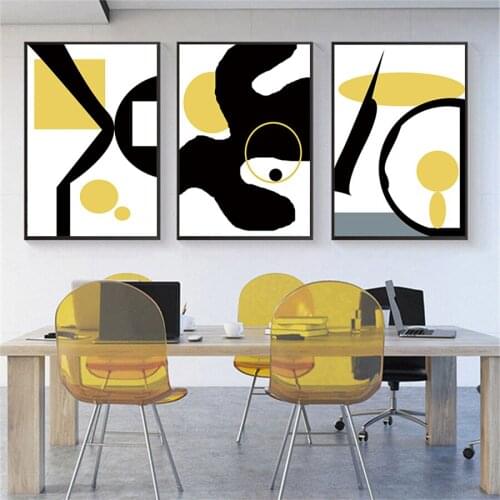 Abstract Geometric Black Yellow Graphic Canvas Painting Scandinavia Wall Art Picture Posters Prints for Living Room Home Decor