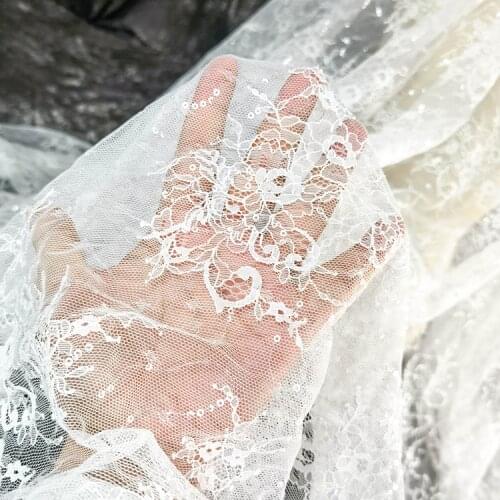 1yard Luxury sequins French lace fabric wedding bottoming childrens dress skirt DIY production materials