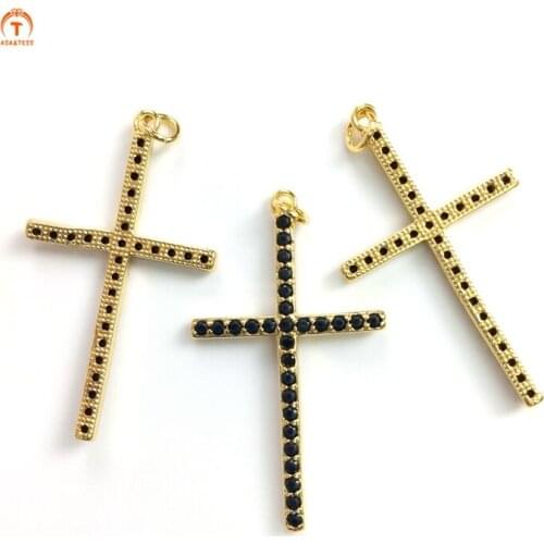 5pcs Cubic Zircon Shiny Gold Cross Charms Micro Pave Cross Pendant Christian Cross Religious Jewelry For Women Necklace Making