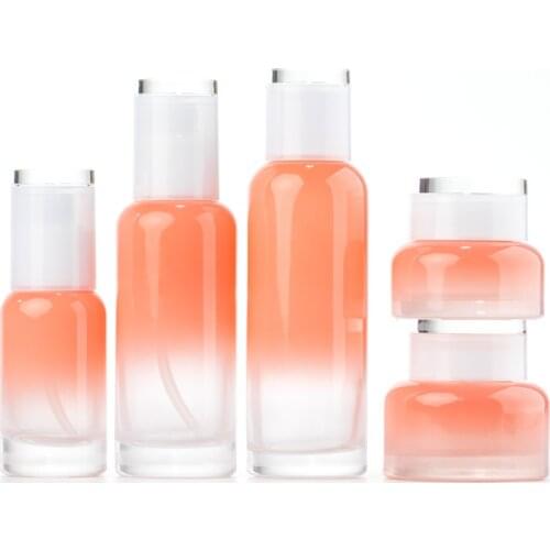 Pump Bottle 100ml Pink Glass Portable Cream Jars Lotion Refillable Screw Bottle Travel Skin Care Cosmetic Containers Canning Jar