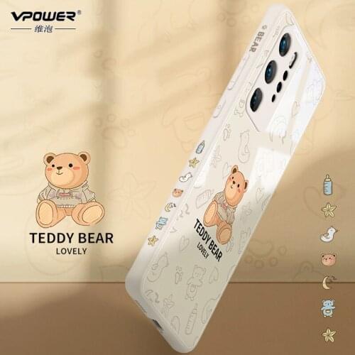 For Huawei p40pro phone case glass liquid silicone p40 all-inclusive cartoon 40pro+ side cartoon bear 5g personality shell
