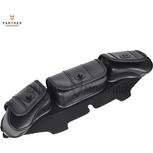 Black Motorcycle Windshield Bag Saddle 3 Pouch Pocket case for Harley Davidson Touring 1996-2013