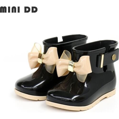 Mini DD 2021 Children Rainboots Gilrs Fashion high quality Jelly shoes Sparkle princess bow shoes PVC non-slip rain boot DD018