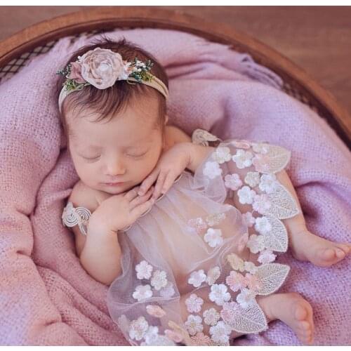 Newborn Photography Handmade Props Embroidery Party Princess Dress Baby Lace Photo Shoot For Studio Bodysuits Accessories
