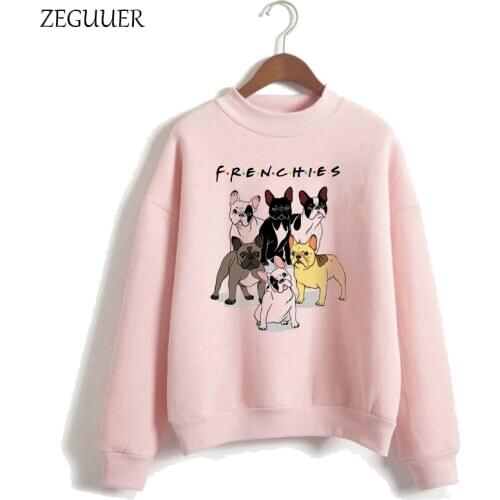 French Bulldog Kawaii Hoodies Sweatshirt Pink Print Harajuku Streetwear Fashion Tops Women Clothes Hoodies Women