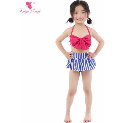 Kaiya Angel New Baby Girl Swimwear Toddlers Summer Swimsuit Beach Suits Belt Striped Solit Tow Pieces Cute Bow Factory Wholesale