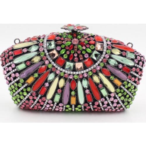 Silver/Gold/Blue/Red Gemstone Women Clutch Xiyuan Evening Bag Luxury Crystal Clutch Chain Handbag Top Quality Ladies Metal Purse