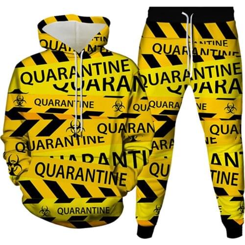 Warning Danger Crime Sceene Do Not Cross Quarantine Letters Printing Suit Men Clothing Hoodies+Pant 2Pcs Sets Women Tracksuits