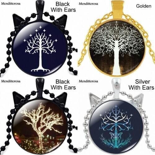 Lotr White Tree Glass Cabochon Jewelry With Black Necklace Choker Long Pendant Necklace For Girls Handmade Gift