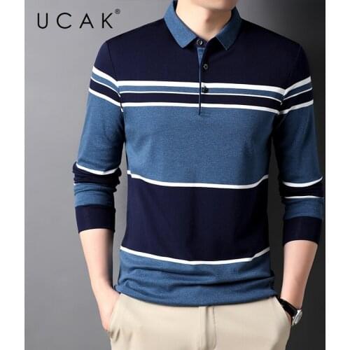 UCAK Brand Casual Pure Cotton Turn-down Collar T Shirt Men Clothes Autumn New Arrivals Streetwear Long Sleeve T-Shirts U5682
