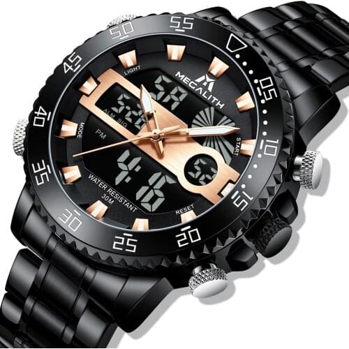 Men Watches MEGALITH Fashion Casual Analog Quartz Wrist Watch Stainless Steel Waterproof Sports Clock Man Relojes Hombre 8222