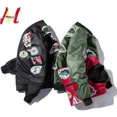 MANVALUE Mens Embroidered Thickened Pilot Suits Young Teenagers Hip-hop Stand Collar Suits Trend Cotton Padded Jackets