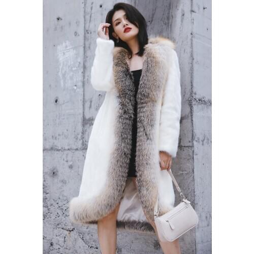 New mink coat with fox fur coat, long imported velvet mink fur winter