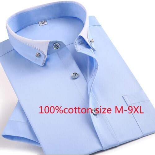 2019 New Arrival Summer Short Sleeved 100% Pure Cotton Men Super Large Formal Dress Shirts Fashion Casual Plus Size M-7XL8XL 9XL