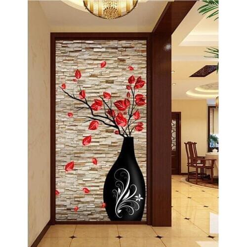Entrance Wallpaper Large Mural 3d 3D Vase Modern Simple European Aisle Corridor Seamless Background Wallpaper Painting