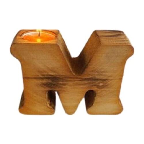 Wholesale Hediyeci Wooden Letter candle Holder "m" candle and candlestick свеча и подсвечник vela y candelero