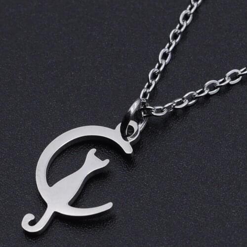 Cat on Moon Stainless Steel Charm Necklace for Women Accept OEM Order Wholesale Fashion Jewelry Necklaces Dainty Steel Necklaces