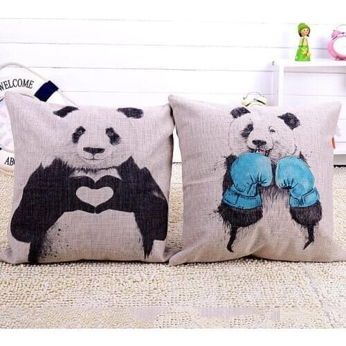 Panda pillow cover, love pillow cover, hand-painted Boxing love panda animal throw pillow case pillowcase No Core