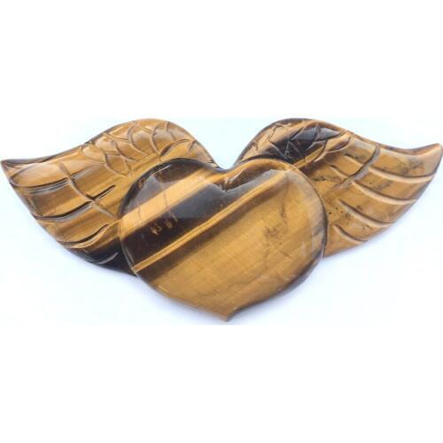 Natural Tiger Eye Stone Wing Heart Pendant Hand Carved Quartz Crystal Fly Wing Heart Necklace Healing Crystal Charm Jewelry Gift