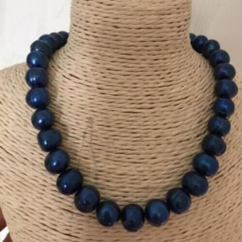 Stunning 10-11mm round tahitian black blue pearl necklace18inch 14k/20