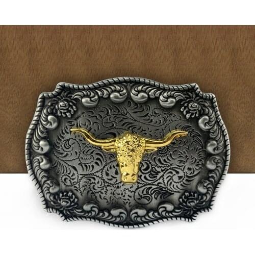 BuckleClub wholesale bigger size retro western bull head belt buckle FP-03522-2 Luxurious cowboy jeans gift belt buckle
