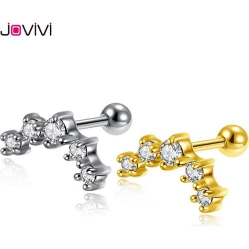 JOVIVI Stainless Steel 16Ga Stud Earrings Cubic Zirconia Round Barbell Tragus Cartilage Helix Ear Studs Women Piercing Jewelry