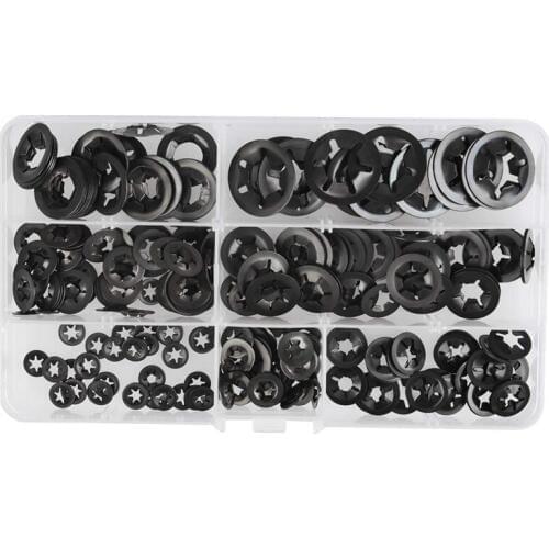 340Pcs Internal Tooth Starlock Washers Quick Speed Locking Washers Push on Speed Clips Fasteners Assortment Kit,Black Oxide Fini
