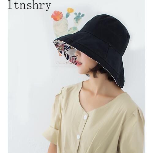 2019Summer Hat Womens two sided Cotton Flower Wide Brim Sun Hats For Women Foldable Travel Beach Hat Ladies Anti-UV panama Caps