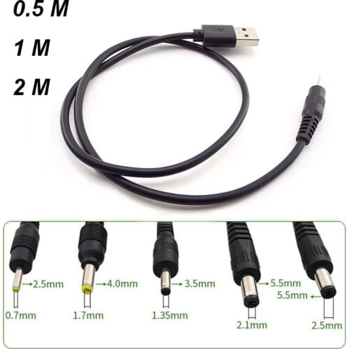 1Pcs USB A Male Plug to DC 2.5 3.5 1.35 4.0 1.7 5.5 2.1 5.5 2.5mm Power Supply Plug Jack Type A Extension Cable Connector Cords