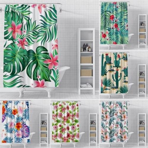 Green Plant Leaves Waterproof Bathroom Curtain Colorful Floral Shower Curtains For Bathroom Bath Covers Toilet Door Curtain
