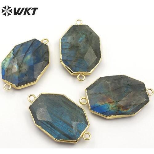 WT-C263 WKT Exclusive! Wholesale natural stone connectors top quality labradorite stone octagon shape faceted stone