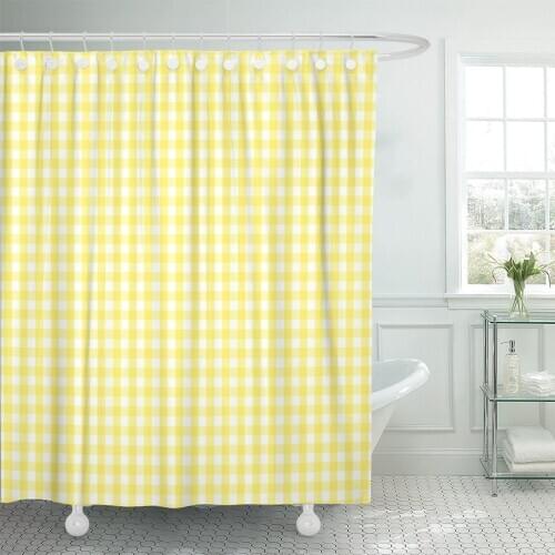 Cheerful Rustic Traditional Gingham Checked Pattern in Yellow Shower Curtain Waterproof Polyester Fabric 60 x 72 Inches