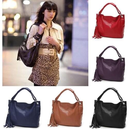 Women PU Leather Tassel Handbags Red Solid Messenger Bag High Quality Shoulder Crossbody Bags Punk Totes