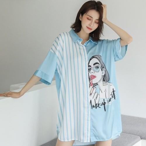 Women Pajamas Summer Popular Hot Sale High Quality Shirt Women Home wear Loose Nightdress Casual Fashion Cardigan Girl Pajamas