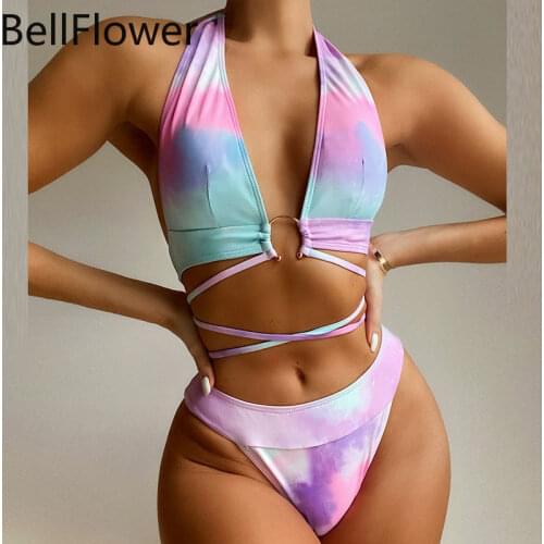 2021 Sexy Color Bikini Set Tie Dye Swimsuit Female Push Up Swimwear Women Bandage Beach Bathing Suit Brazilian Bikini New