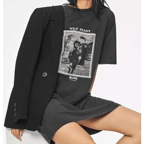 High Quality Round Neck T-shirt Dress Retro Faded Black Casual Classic Woman Dress