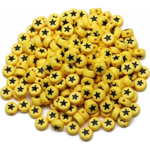 100-500pcs/lot Round Yellow Acrylic Beads 4x7mm Star Pattern Spacer Beads For DIY Jewelry Design Necklace Bracelet Accessory
