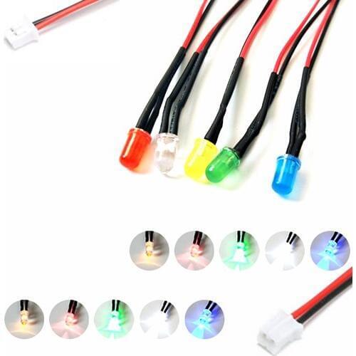 100Pcs 3V 5V 6V 9V 12V 24V 36V 48V 110V 220V Diffused 5mm LED With 20cm Wire And PH2.0 Plug, Light=White Red Blue Green Yellow