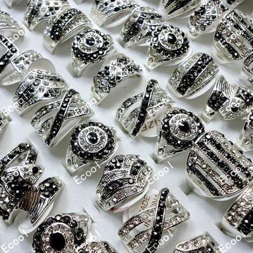 100pcs Fashion Rhinestone Nice Silver Plated Rings Wholesale Jewelry Bulk Mixed Lots al por mayor RL173