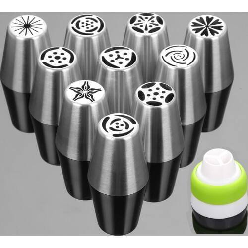 11PCS Stainless Steel Cake Nozzles Russian Pastry Tip Icing Piping Nozzle Decorating Tools Fondant Confectionery Sugarcraft