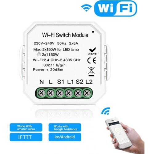 2 Way WiFi Smart Light Switch Relay Module Smart Home Smart Life/Tuya APP Remote Control Work With Alexa Echo Google Home 5pcs